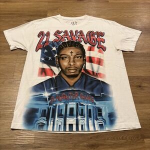 21 Savage The American Dream Tour T Shirt Mens L White Slaughter Gang Rap‎ Tee